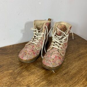 Dr. Martens Floral Ankle Boots - Pink and Cream